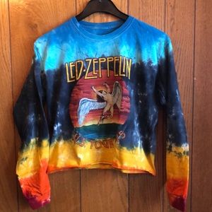 Led Zeppelin long sleeve band tee tie dye cropped crop top medium